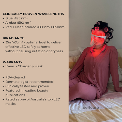 Woman wearing Selfcare Social LED Mask during skincare routine