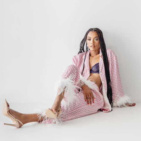 Pink Gingham Feathered Sleepwear Set