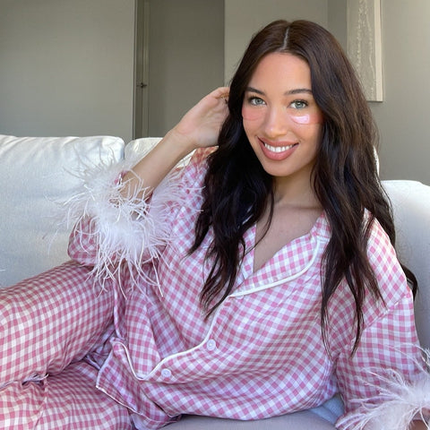 Pink Gingham Feathered Sleepwear Set